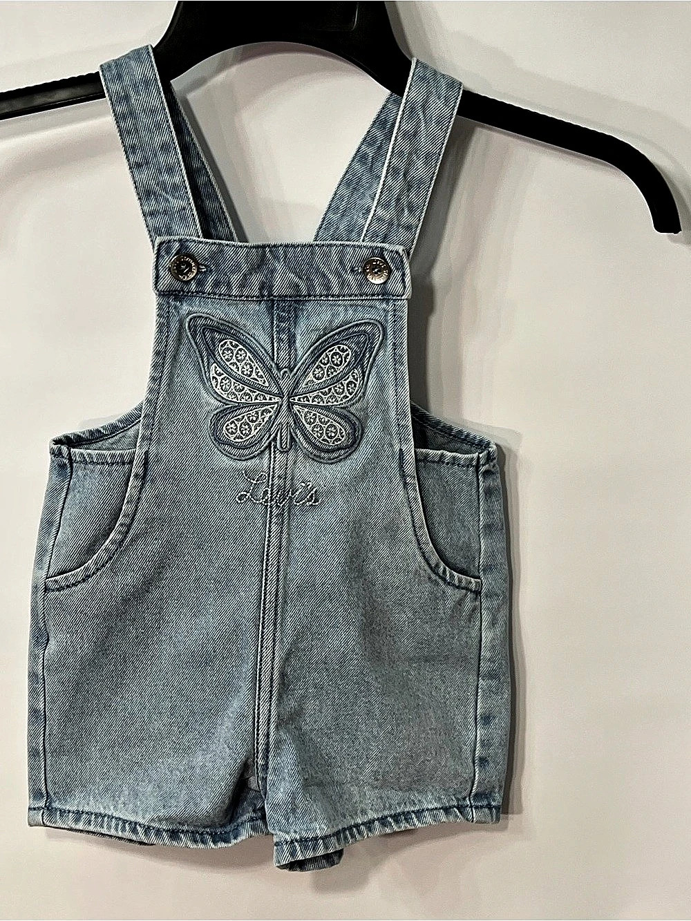Levi's Baby Girls Denim Butterfly Shortall Overalls Baby 18M Blue Denim
